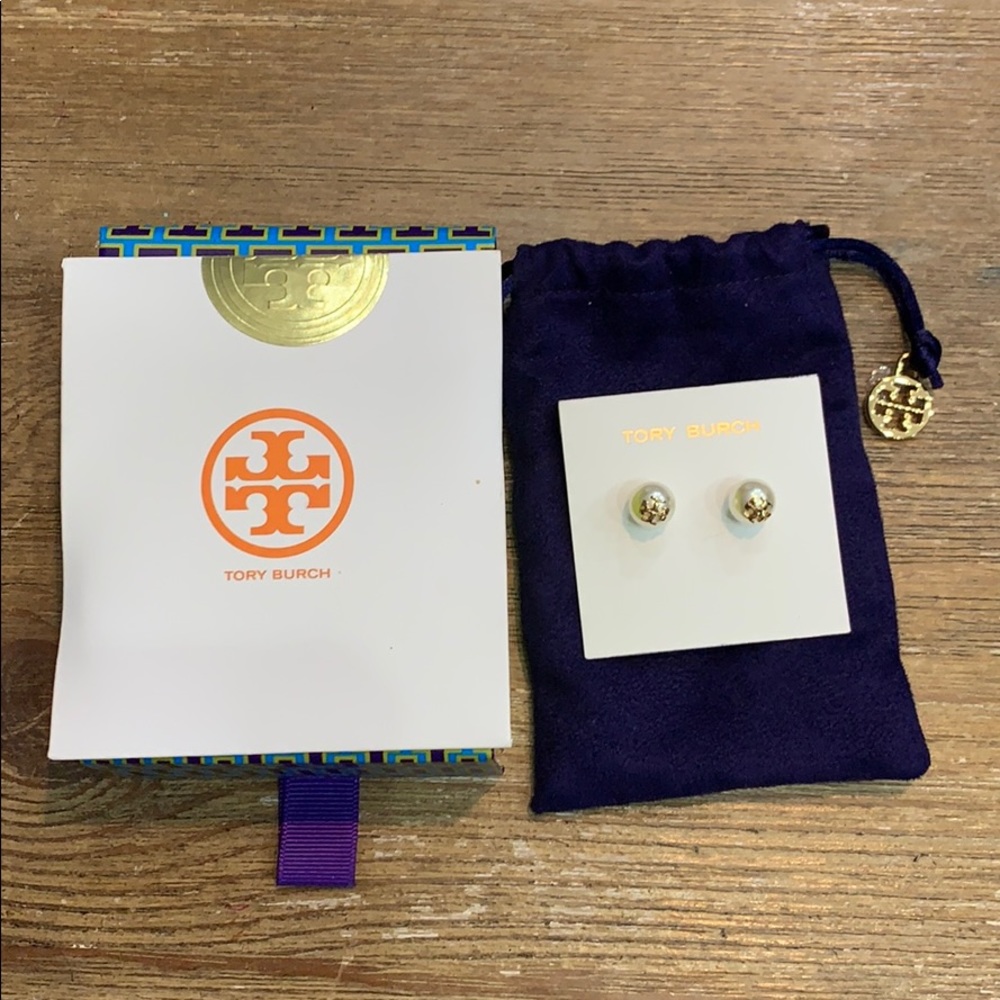 Tory Burch Crystal Pearl Stud Earrings